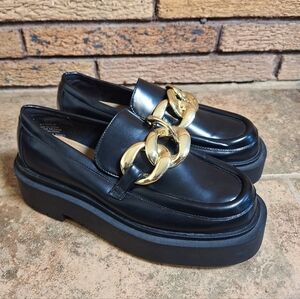 H&M Chunky Black Loafers with Gold Chain